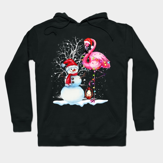 Awesome Flamingo Snowman Winter Snow Merry Christmas Hoodie by cogemma.art